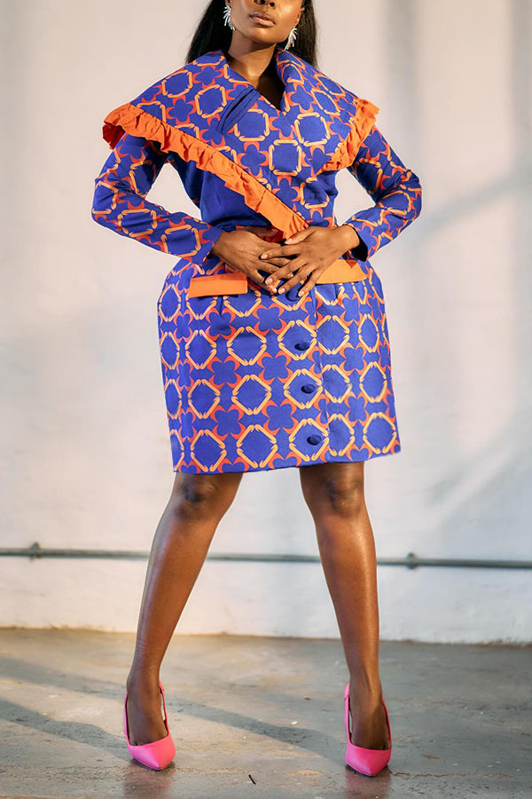 Glamorous Color Block Printed Ruffled Mini Dress