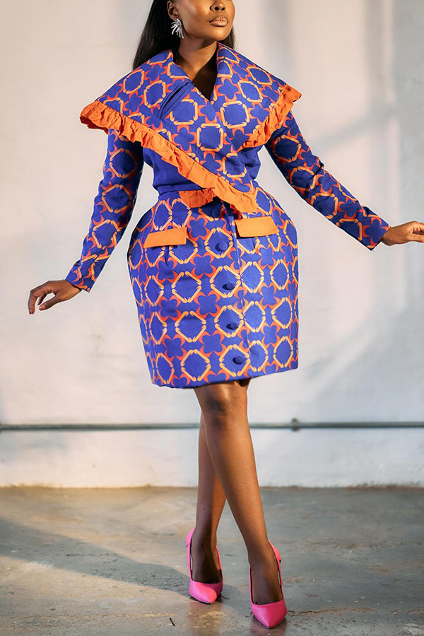 Glamorous Color Block Printed Ruffled Mini Dress