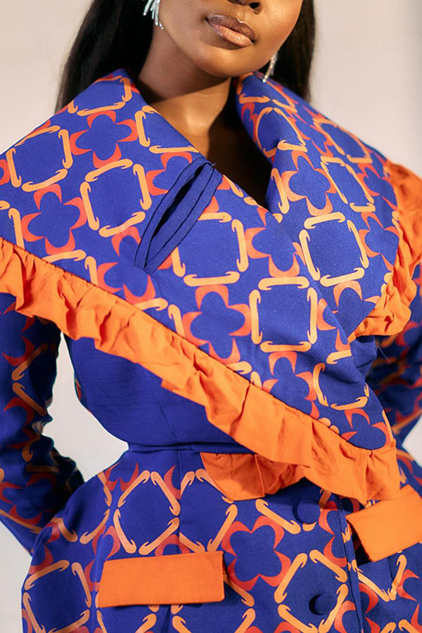 Glamorous Color Block Printed Ruffled Mini Dress