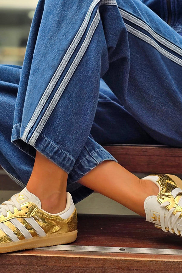 Street Style Colorblock Denim Jacket & Straight Jeans Set