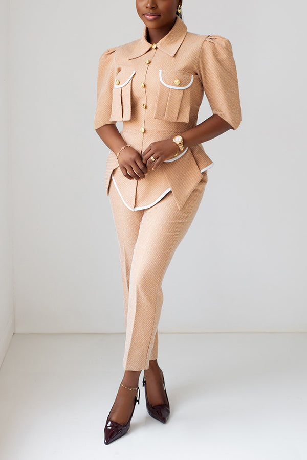 Elegant Flap Pocket Top & Pants Set
