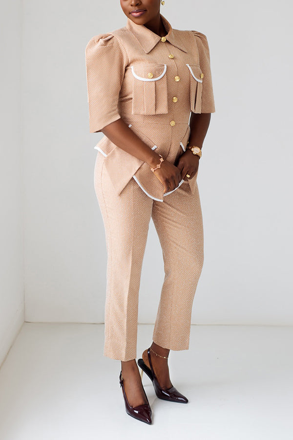Elegant Flap Pocket Top & Pants Set