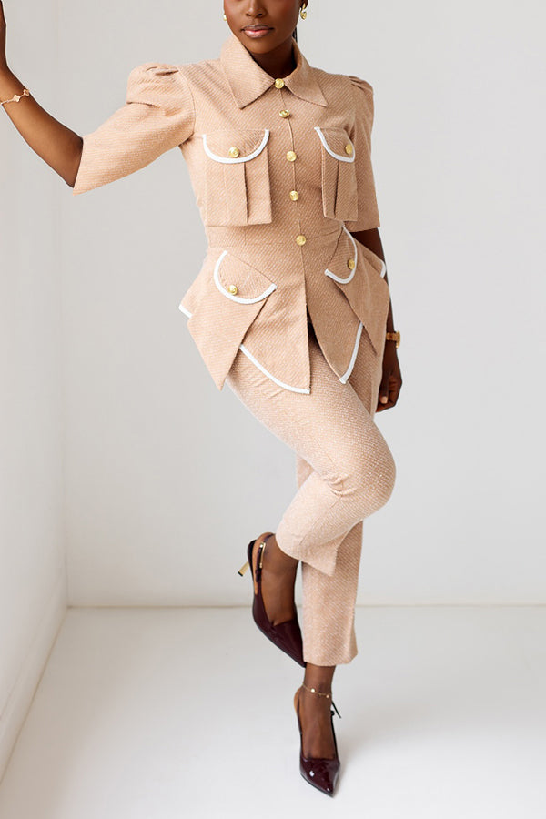Elegant Flap Pocket Top & Pants Set