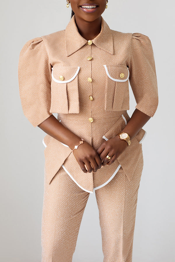 Elegant Flap Pocket Top & Pants Set