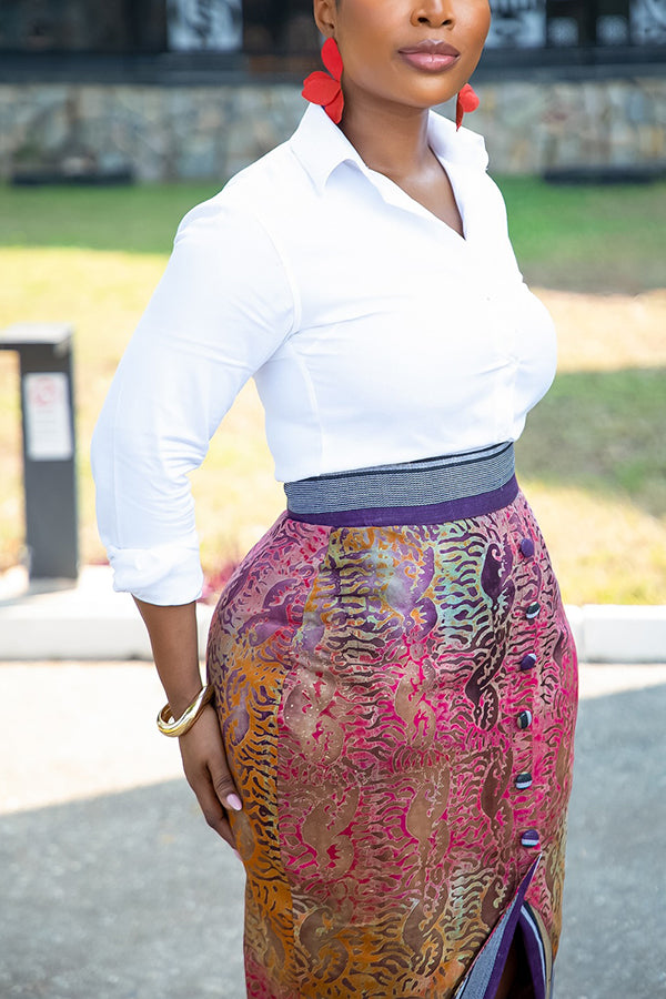 Elegant Shirt & Floral Print Slit Skirt Set