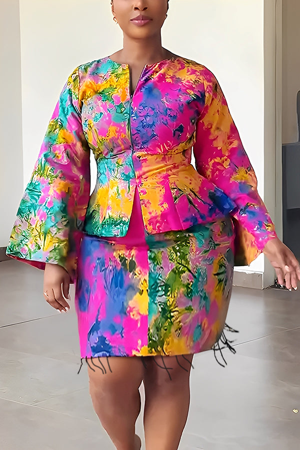 Stunning Tie Dye Top & Tassel Skirt Set