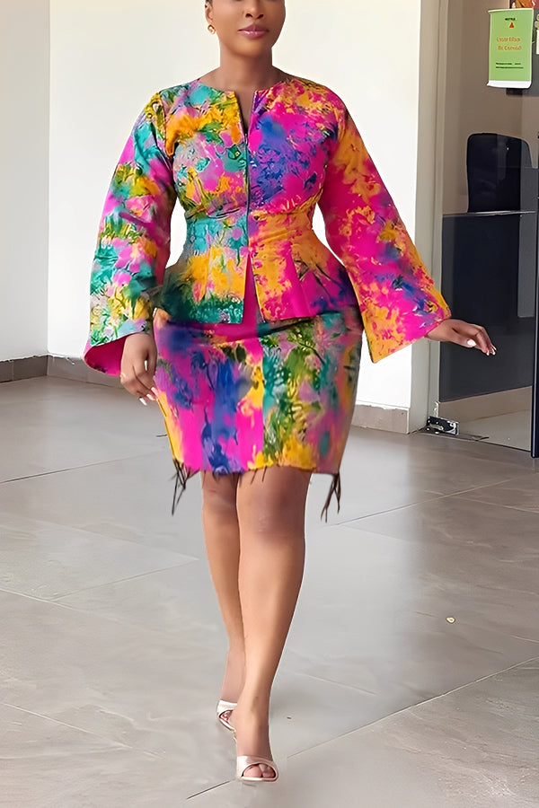Stunning Tie Dye Top & Tassel Skirt Set