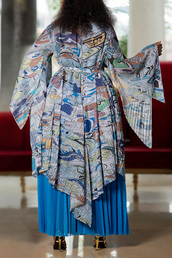 Stylish Nature Print Top & Pleated Skirt Set