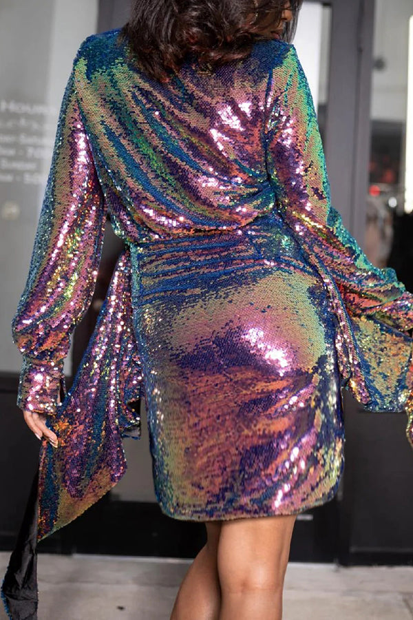 Striking Sequined Knotted Detail Mini Dress