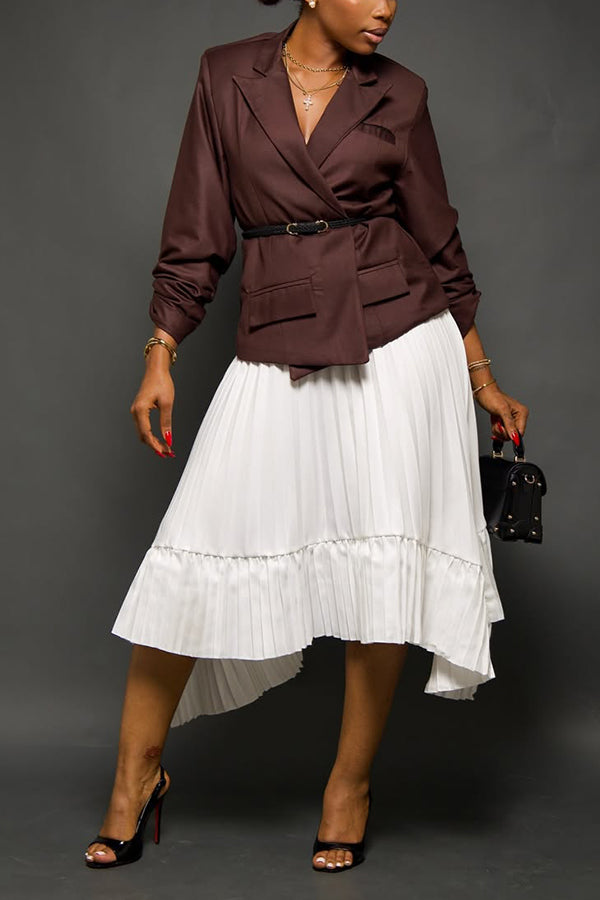 Elegant Peak Collar Blazer & Skirt Set