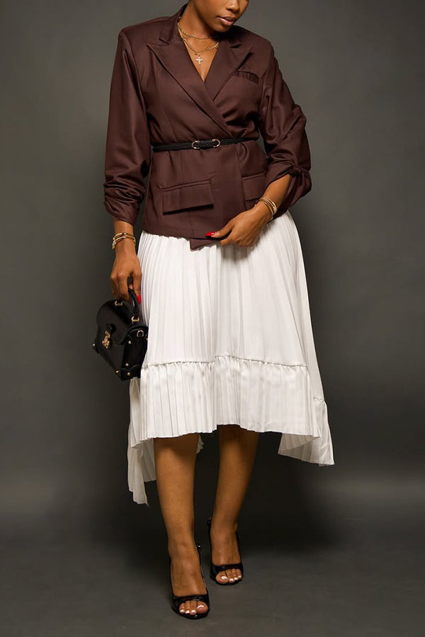 Elegant Peak Collar Blazer & Skirt Set