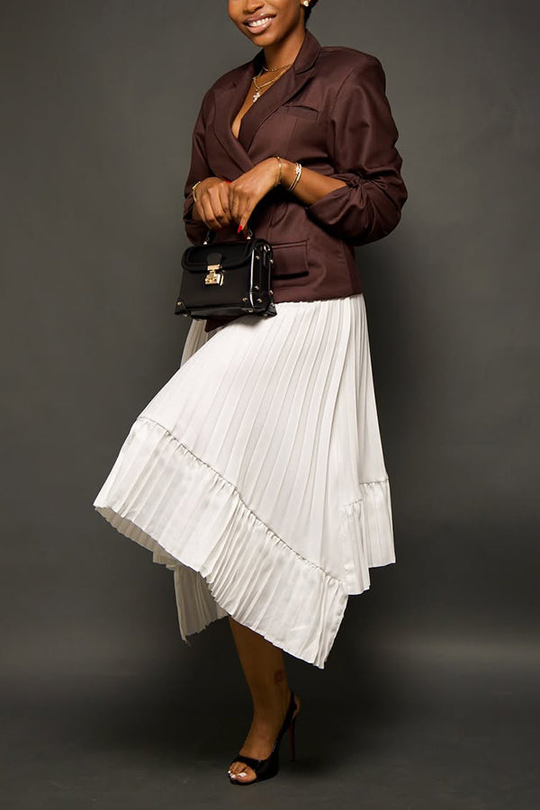 Elegant Peak Collar Blazer & Skirt Set