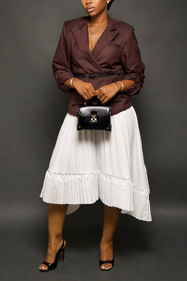 Elegant Peak Collar Blazer & Skirt Set