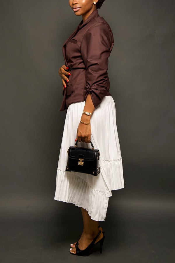 Elegant Peak Collar Blazer & Skirt Set