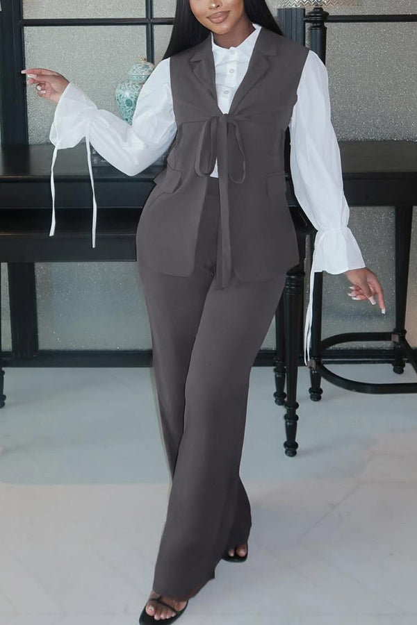 Chic Flounce Sleeve Tie Three Piece Set