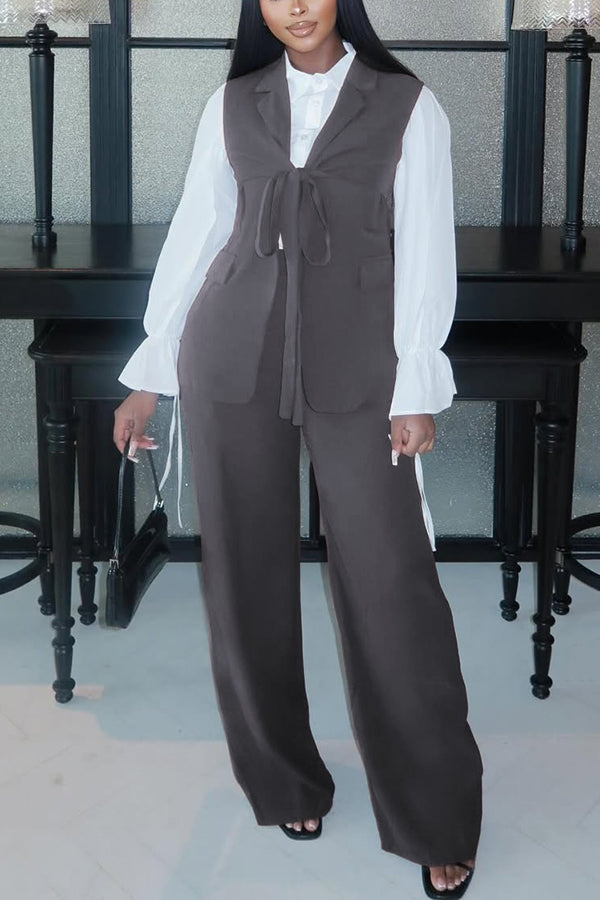 Chic Flounce Sleeve Tie Three Piece Set