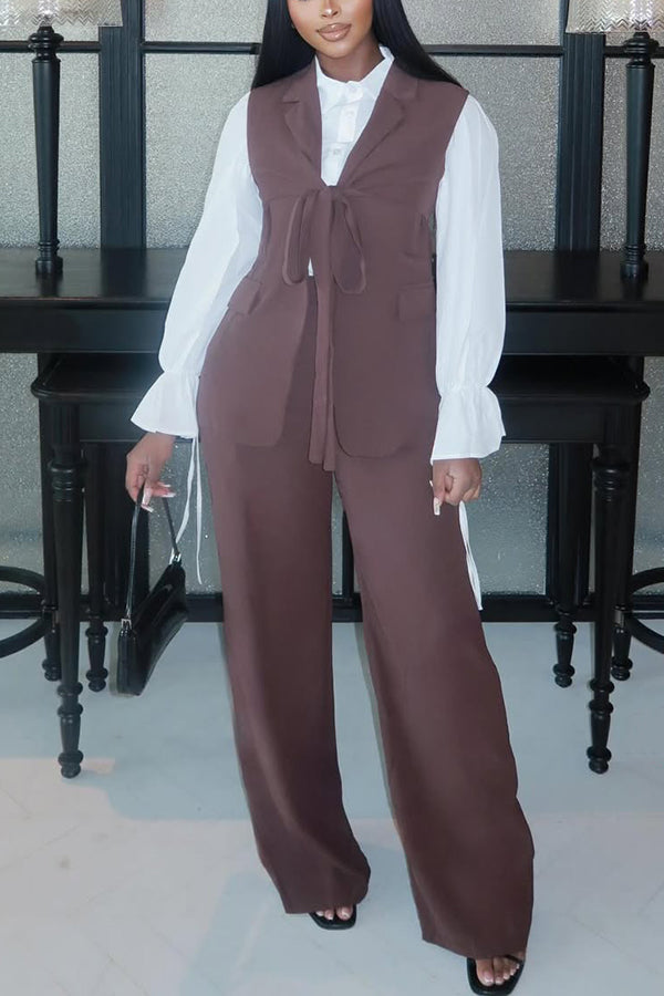 Chic Flounce Sleeve Tie Three Piece Set