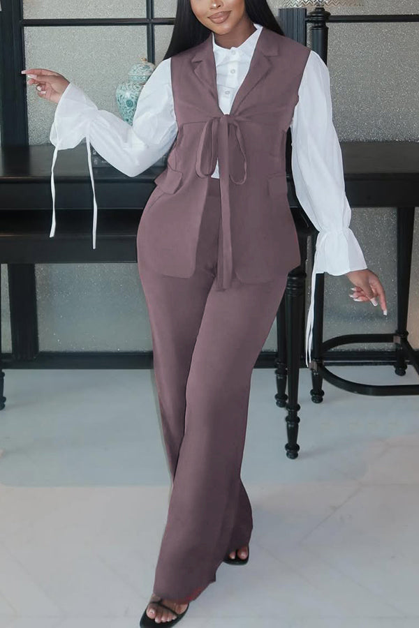 Chic Flounce Sleeve Tie Three Piece Set