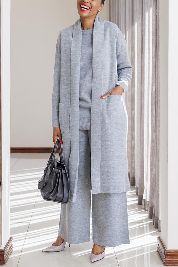 Elegant Double Pocket Longline Knit Coat