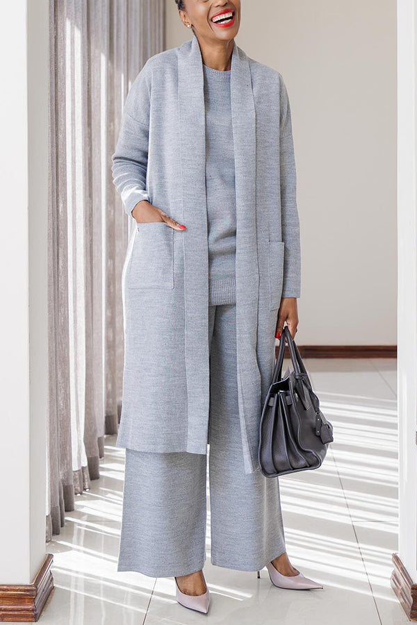 Elegant Double Pocket Longline Knit Coat