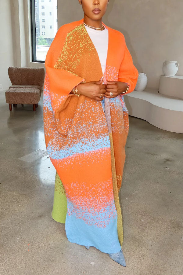 Chic Tie Dye Long Knit Kimono Cardigan