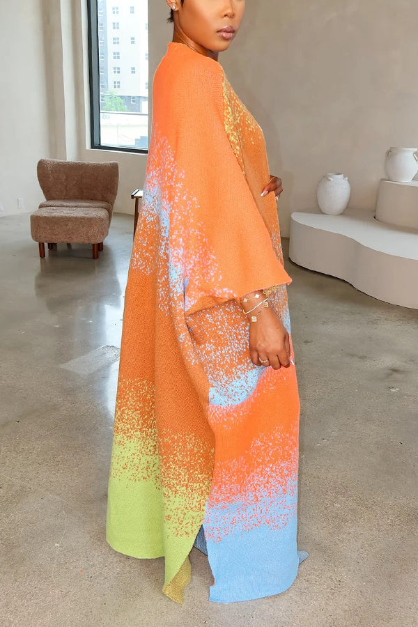 Chic Tie Dye Long Knit Kimono Cardigan