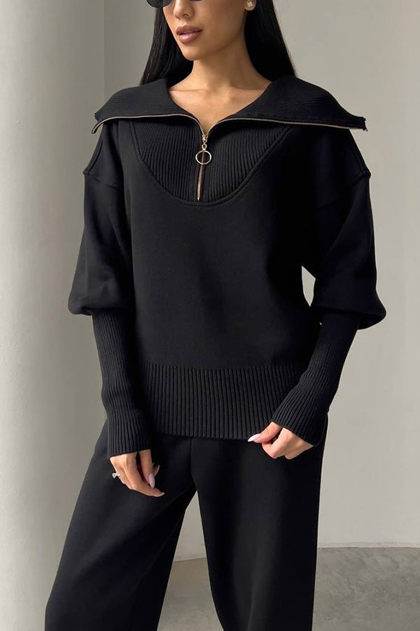 Classic Half Zip Ribbed Knit Sweater