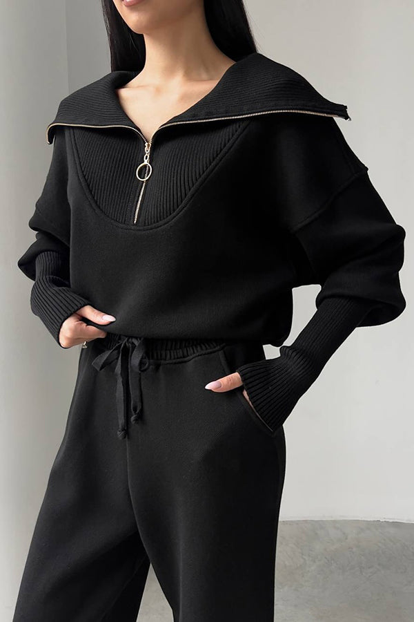 Classic Half Zip Ribbed Knit Sweater