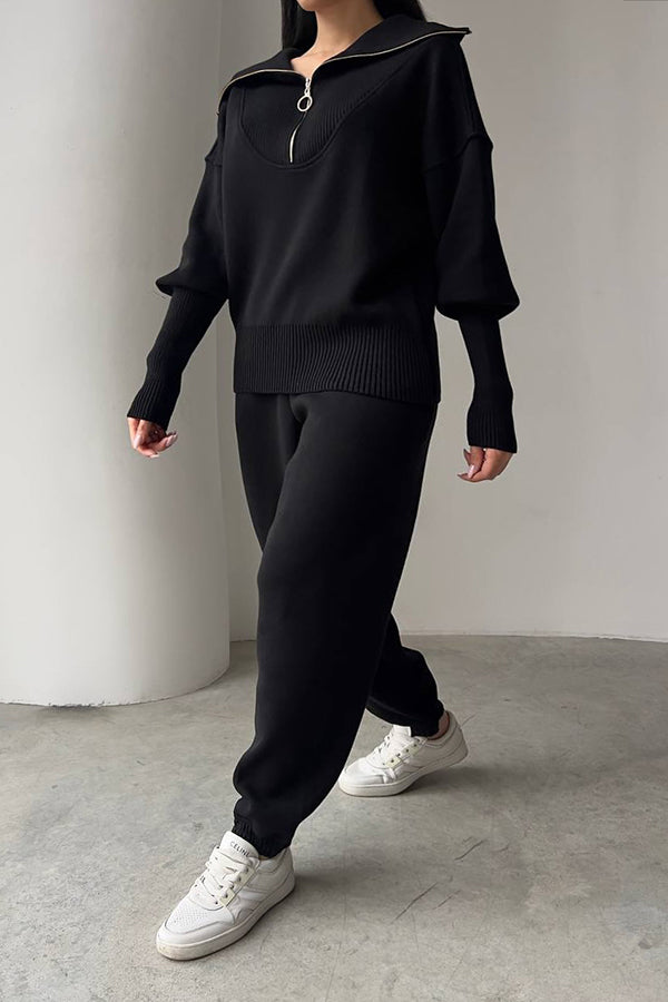 Classic Half Zip Ribbed Knit Sweater