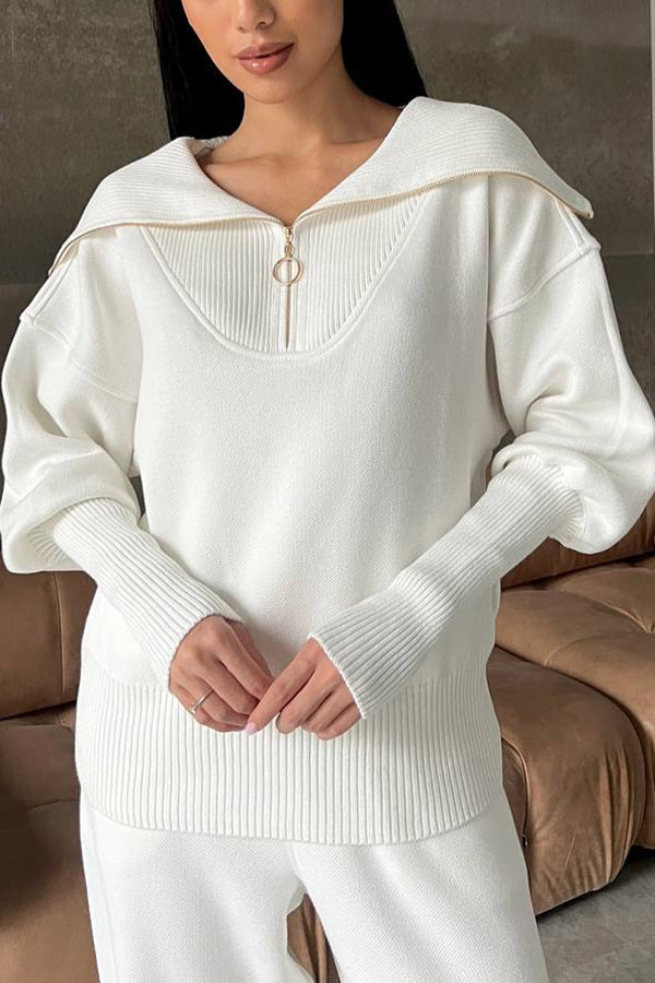 Classic Half Zip Ribbed Knit Sweater