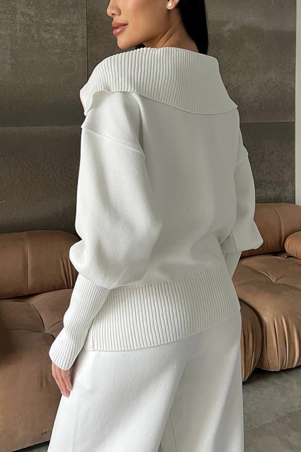 Classic Half Zip Ribbed Knit Sweater