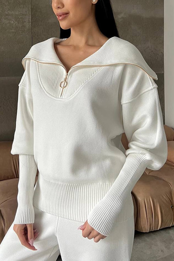 Classic Half Zip Ribbed Knit Sweater