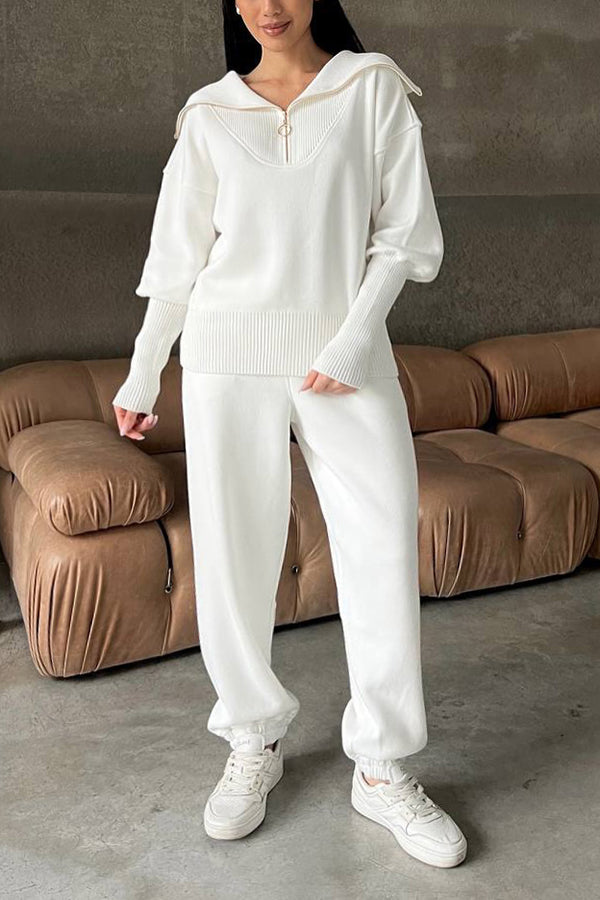 Classic Half Zip Ribbed Knit Sweater