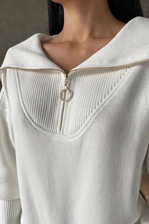 Classic Half Zip Ribbed Knit Sweater
