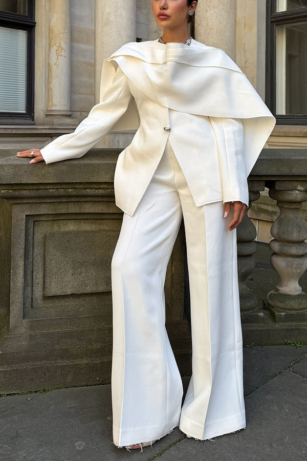 Stylish Solid Cloak Neck Top & Pants Set
