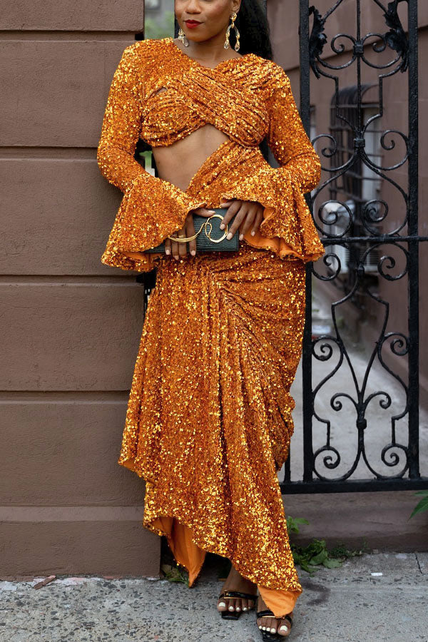 Gorgeous Trumpet Sleeve Asymmetrical Hem Dress
