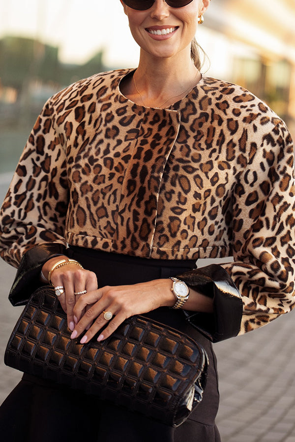 Stylish Leopard Print Cropped Jacket