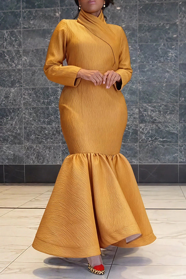 Stylish Surplice Neck Fishtail Ruffle Hem Dress