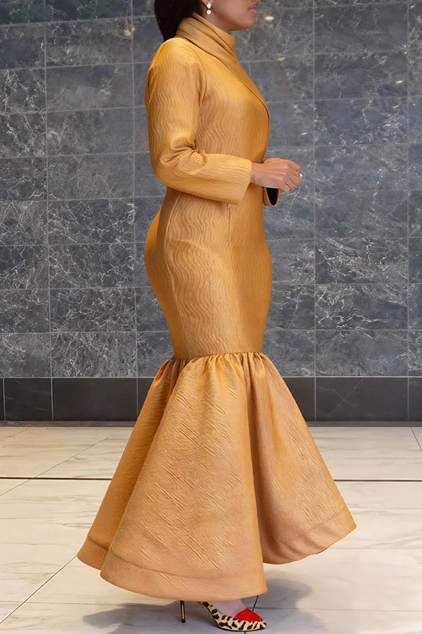 Stylish Surplice Neck Fishtail Ruffle Hem Dress