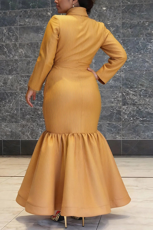 Stylish Surplice Neck Fishtail Ruffle Hem Dress