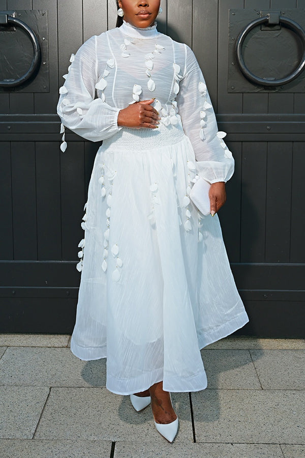 Chic Bubble Sleeves Top & Skirt Set