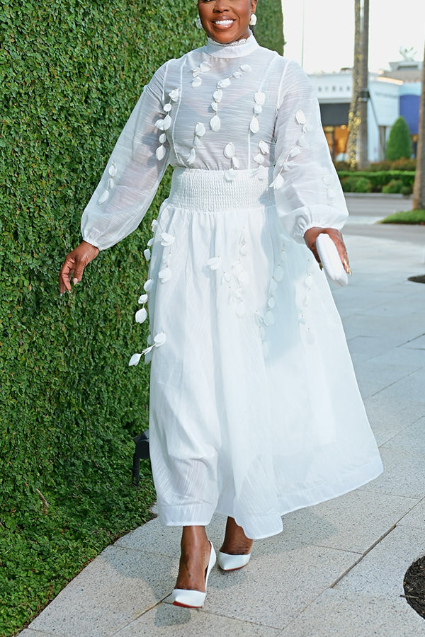 Chic Bubble Sleeves Top & Skirt Set