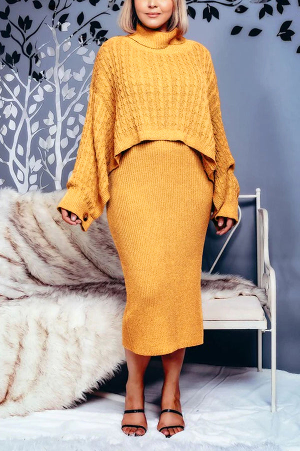 Soft High Neck Sweater & Slit Maxi Dress Set