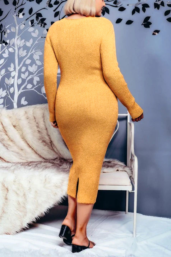 Soft High Neck Sweater & Slit Maxi Dress Set
