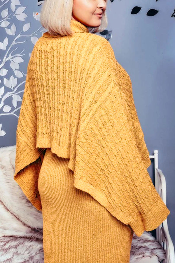 Soft High Neck Sweater & Slit Maxi Dress Set