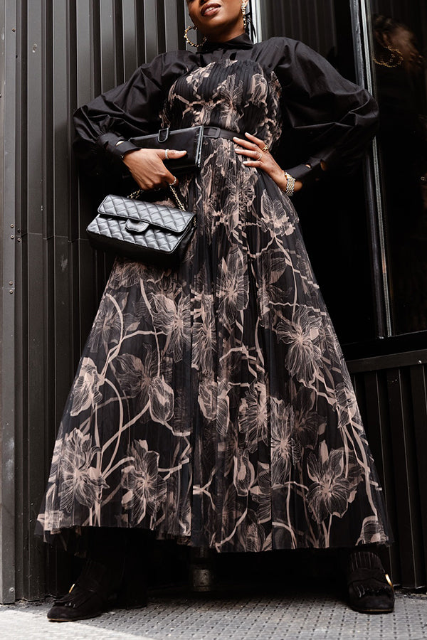Stylish Lantern Sleeve Floral Print Dress