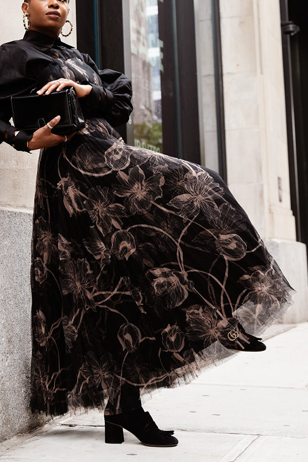 Stylish Lantern Sleeve Floral Print Dress