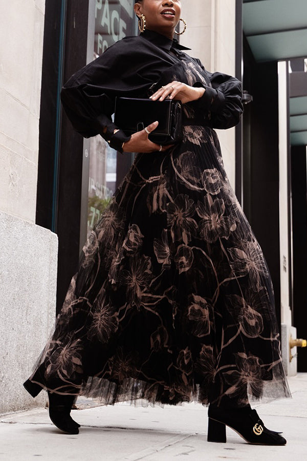 Stylish Lantern Sleeve Floral Print Dress