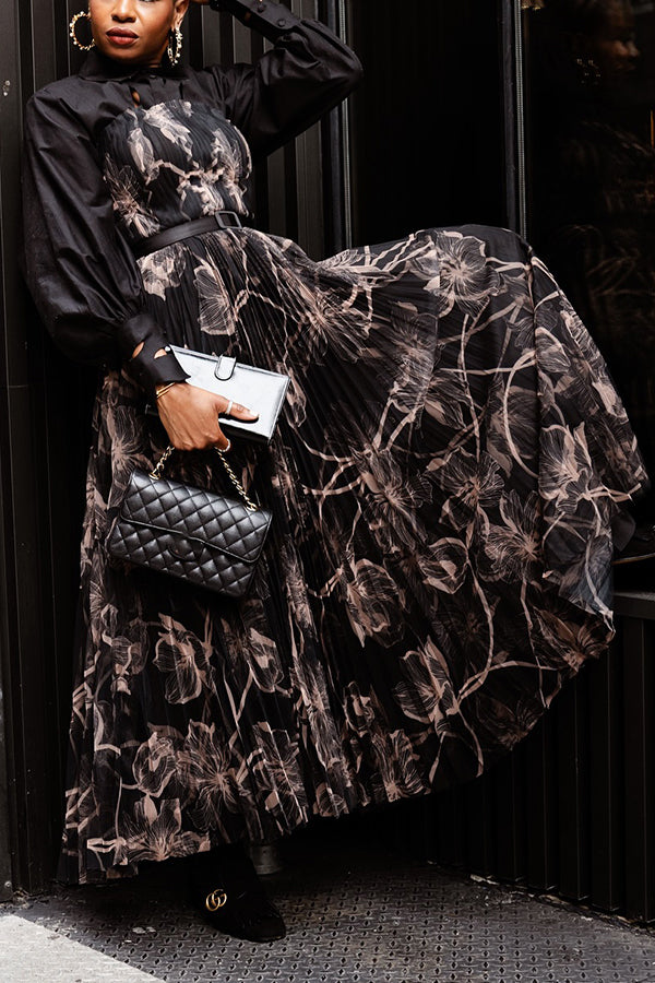 Stylish Lantern Sleeve Floral Print Dress