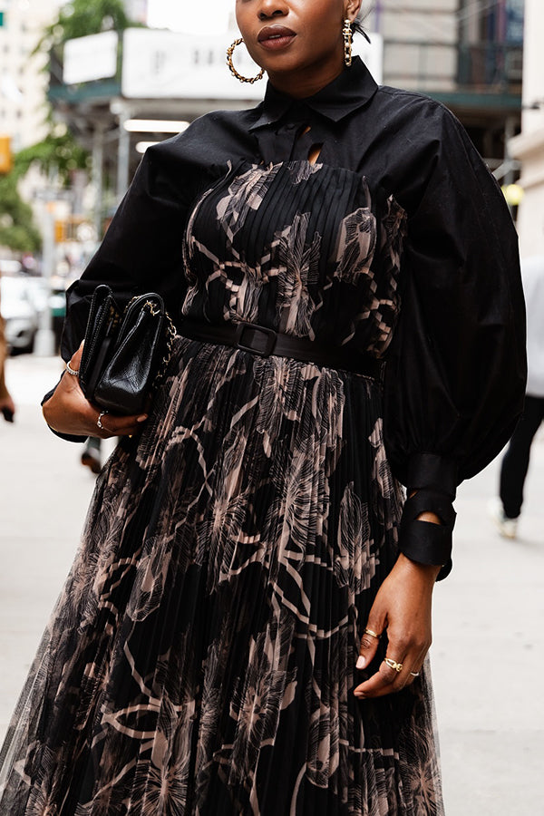 Stylish Lantern Sleeve Floral Print Dress